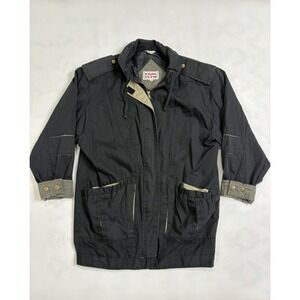 VTG‎ NYC New York Girl Utility Jacket Women's Medium Black Hooded Zip Front 90s